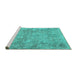 Sideview of Machine Washable Persian Turquoise Traditional Area Rugs, wshtr2965turq