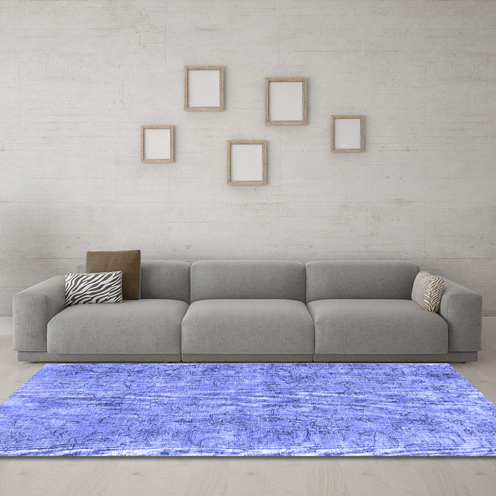 Machine Washable Persian Blue Traditional Rug in a Living Room, wshtr2965blu