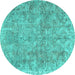 Round Persian Turquoise Traditional Rug, tr2965turq