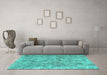 Machine Washable Persian Turquoise Traditional Area Rugs in a Living Room,, wshtr2965turq