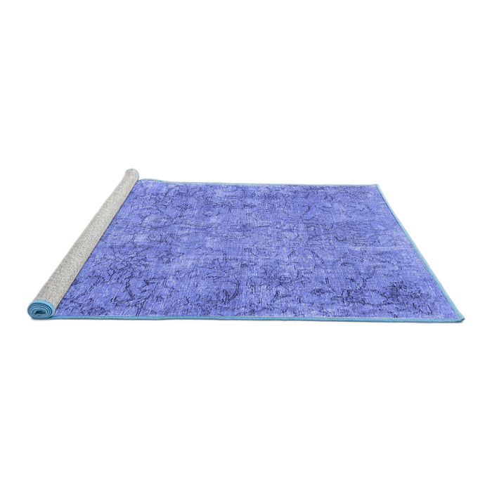 Sideview of Machine Washable Persian Blue Traditional Rug, wshtr2965blu