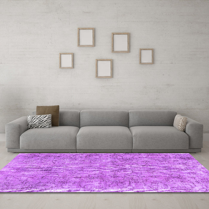 Machine Washable Persian Purple Traditional Area Rugs in a Living Room, wshtr2965pur