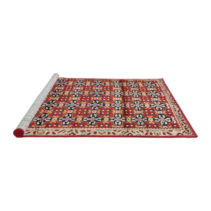 Sideview of Machine Washable Traditional Fire Brick Red Rug, wshtr2966
