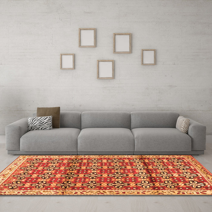 Machine Washable Persian Orange Traditional Area Rugs in a Living Room, wshtr2966org