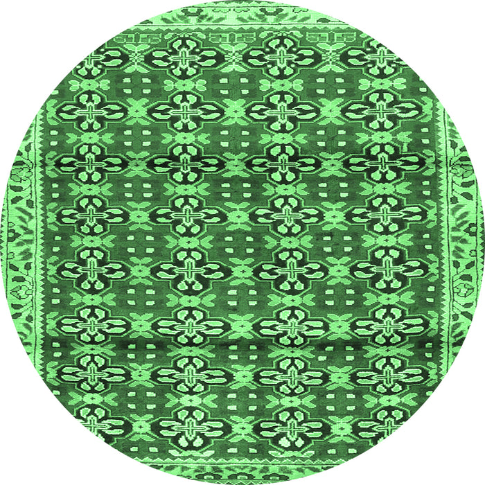 Round Persian Emerald Green Traditional Rug, tr2966emgrn