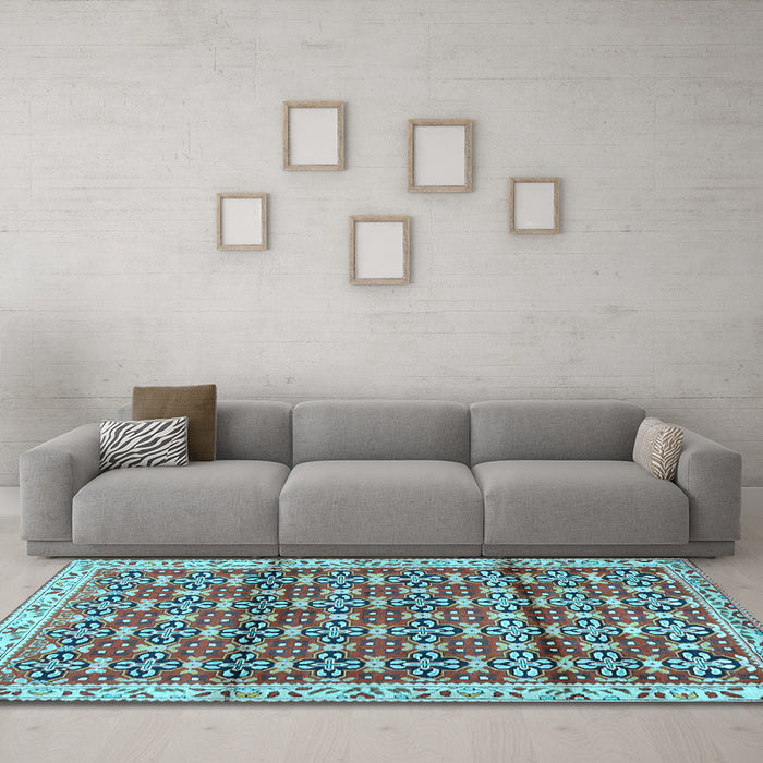 Machine Washable Persian Light Blue Traditional Rug in a Living Room, wshtr2966lblu