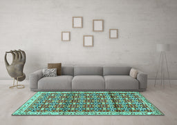 Machine Washable Persian Turquoise Traditional Area Rugs in a Living Room,, wshtr2966turq