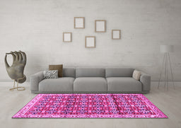 Machine Washable Persian Pink Traditional Rug in a Living Room, wshtr2966pnk