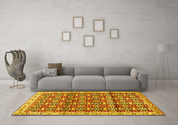 Machine Washable Persian Yellow Traditional Rug in a Living Room, wshtr2966yw