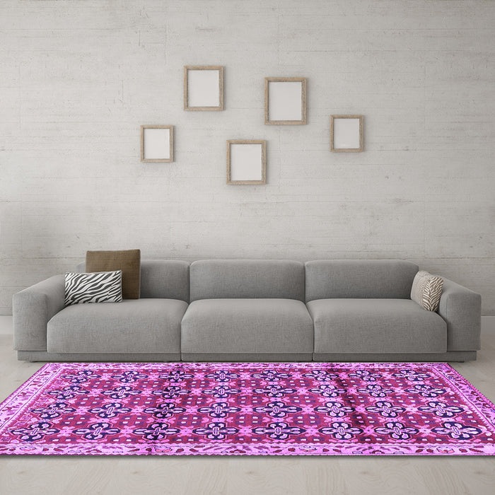 Machine Washable Persian Purple Traditional Area Rugs in a Living Room, wshtr2966pur