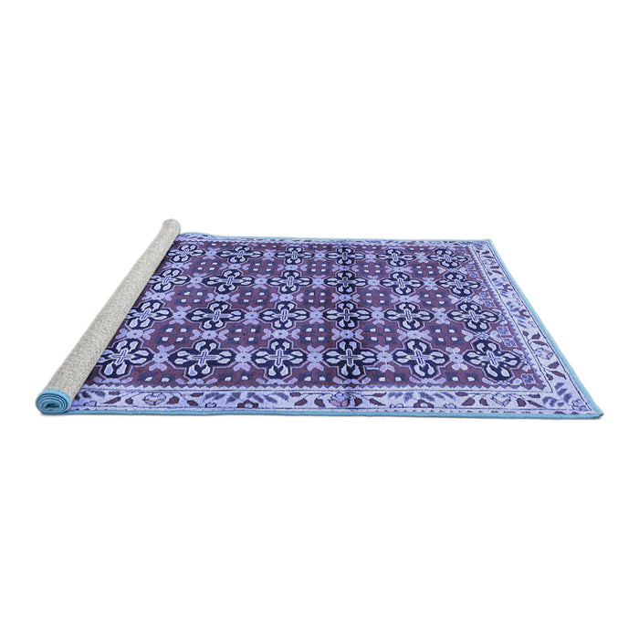 Sideview of Machine Washable Persian Blue Traditional Rug, wshtr2966blu