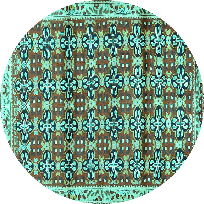 Round Machine Washable Persian Turquoise Traditional Area Rugs, wshtr2966turq