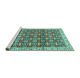 Sideview of Machine Washable Persian Turquoise Traditional Area Rugs, wshtr2966turq