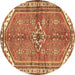 Round Machine Washable Persian Brown Traditional Rug, wshtr2967brn