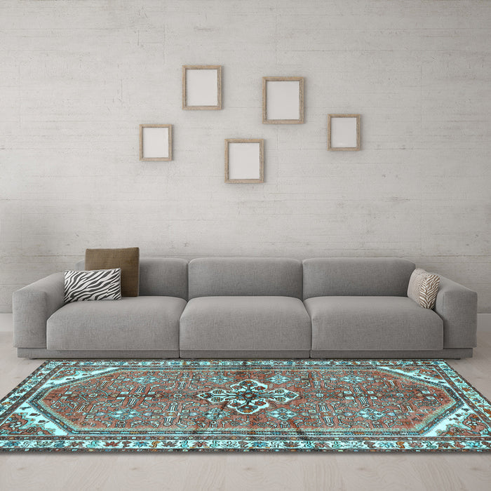 Machine Washable Persian Light Blue Traditional Rug in a Living Room, wshtr2967lblu