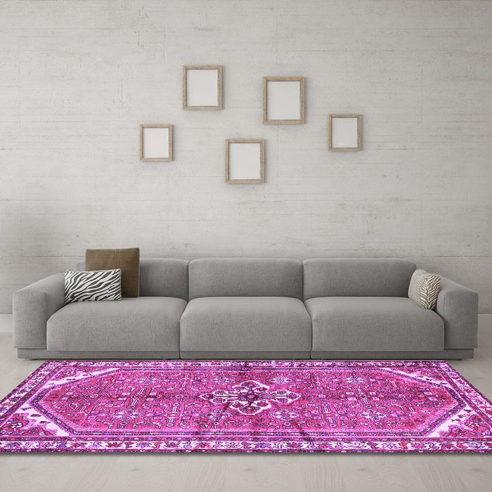 Machine Washable Persian Purple Traditional Area Rugs in a Living Room, wshtr2967pur