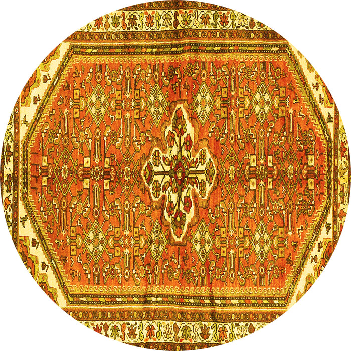 Round Machine Washable Persian Yellow Traditional Rug, wshtr2967yw