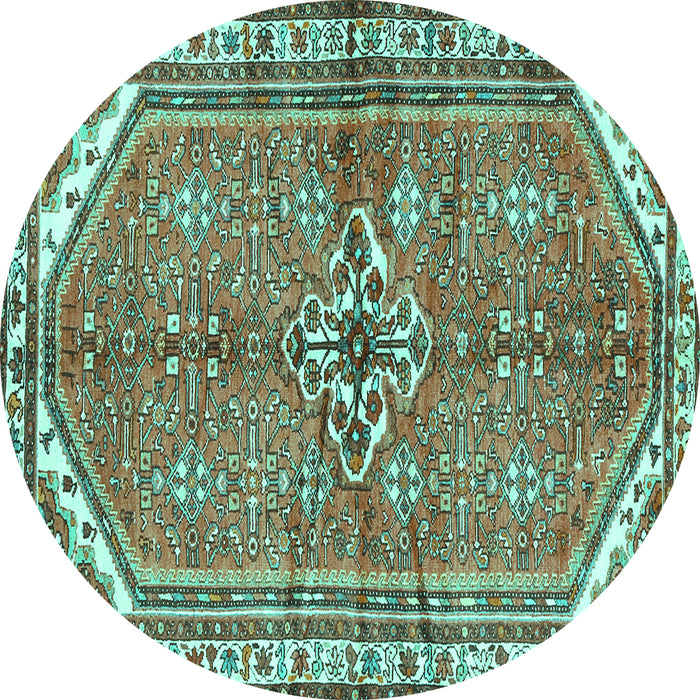 Round Machine Washable Persian Turquoise Traditional Area Rugs, wshtr2967turq