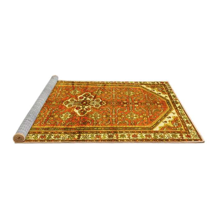 Sideview of Machine Washable Persian Yellow Traditional Rug, wshtr2967yw