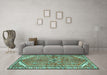 Machine Washable Persian Turquoise Traditional Area Rugs in a Living Room,, wshtr2967turq