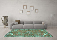 Machine Washable Persian Turquoise Traditional Rug, wshtr2967turq