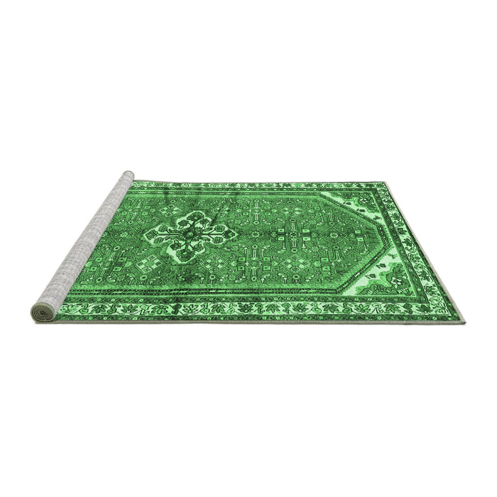 Sideview of Machine Washable Persian Emerald Green Traditional Area Rugs, wshtr2967emgrn