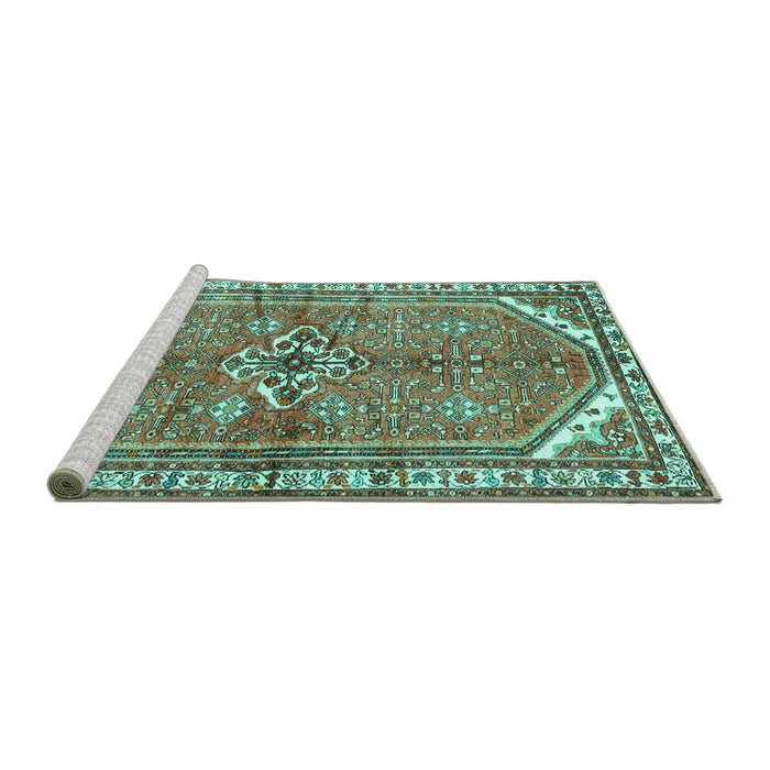 Sideview of Machine Washable Persian Turquoise Traditional Area Rugs, wshtr2967turq