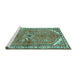 Sideview of Machine Washable Persian Turquoise Traditional Area Rugs, wshtr2967turq