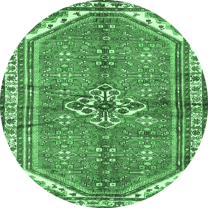 Round Machine Washable Persian Emerald Green Traditional Area Rugs, wshtr2967emgrn