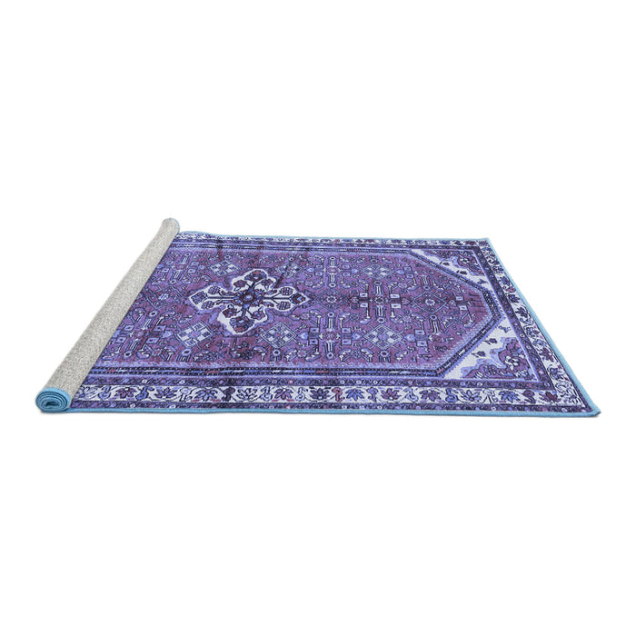 Sideview of Machine Washable Persian Blue Traditional Rug, wshtr2967blu