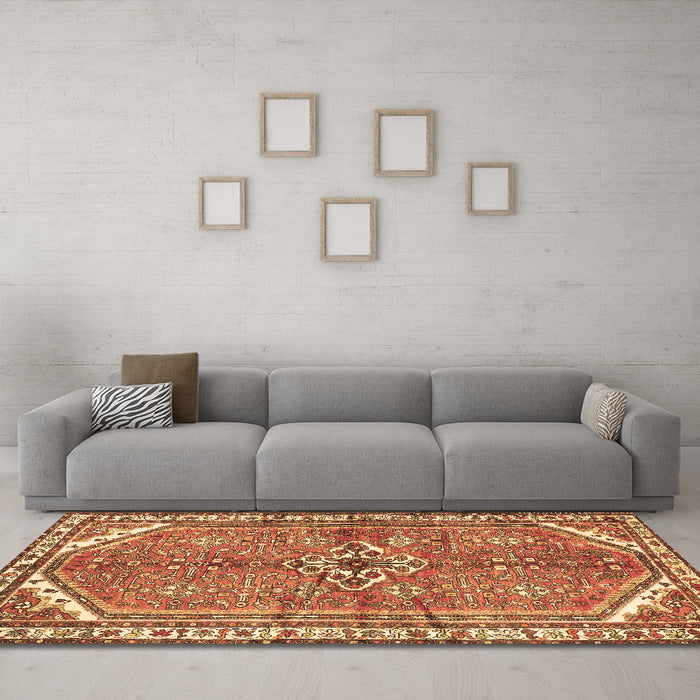 Machine Washable Persian Brown Traditional Rug in a Living Room,, wshtr2967brn