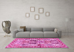 Machine Washable Persian Pink Traditional Rug in a Living Room, wshtr2968pnk