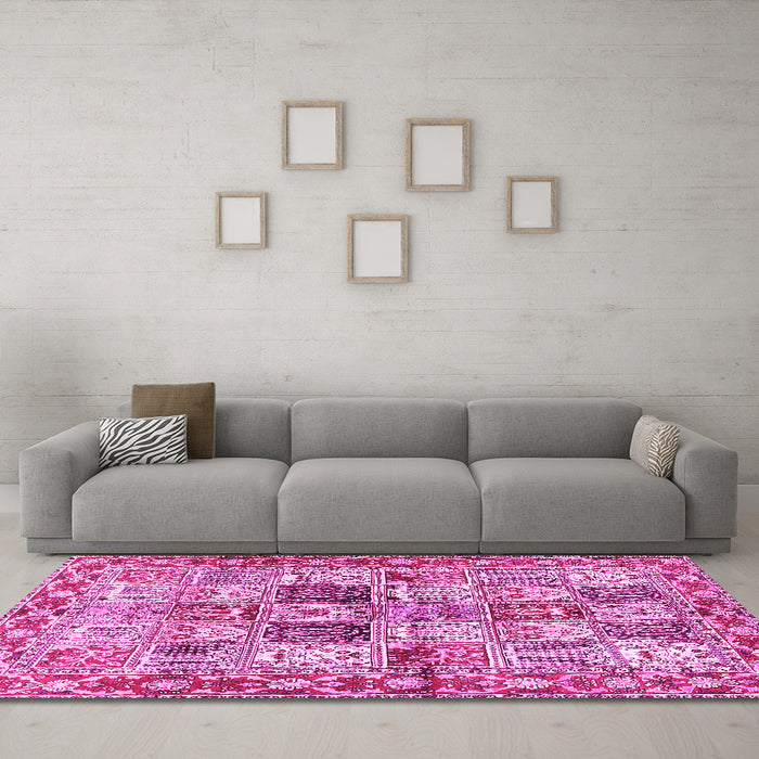 Machine Washable Persian Pink Traditional Rug in a Living Room, wshtr2968pnk