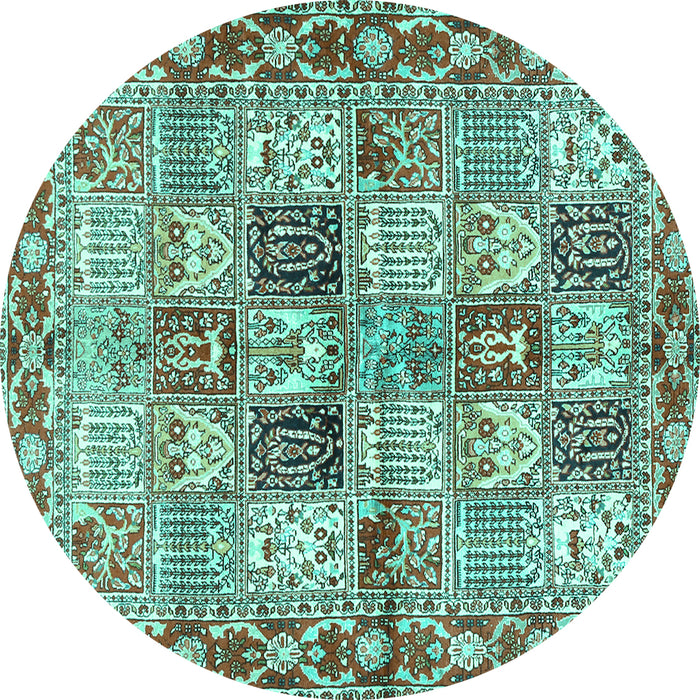 Round Machine Washable Persian Turquoise Traditional Area Rugs, wshtr2968turq