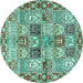 Round Machine Washable Persian Turquoise Traditional Area Rugs, wshtr2968turq