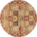 Round Machine Washable Persian Brown Traditional Rug, wshtr2968brn