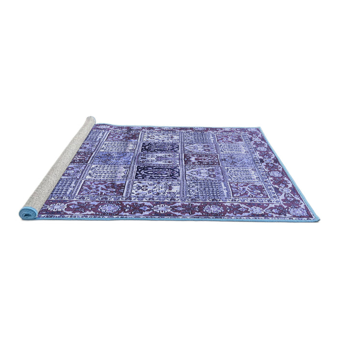 Sideview of Machine Washable Persian Blue Traditional Rug, wshtr2968blu