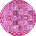 Round Machine Washable Persian Pink Traditional Rug, wshtr2968pnk