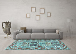 Machine Washable Persian Light Blue Traditional Rug in a Living Room, wshtr2968lblu