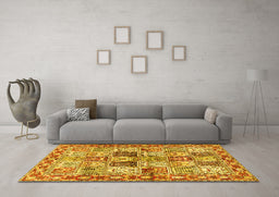 Machine Washable Persian Yellow Traditional Rug in a Living Room, wshtr2968yw