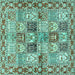 Square Machine Washable Persian Turquoise Traditional Area Rugs, wshtr2968turq