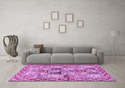 Machine Washable Persian Purple Traditional Area Rugs in a Living Room, wshtr2968pur
