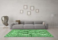 Machine Washable Persian Emerald Green Traditional Rug, wshtr2968emgrn