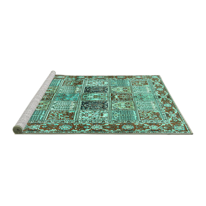 Sideview of Machine Washable Persian Turquoise Traditional Area Rugs, wshtr2968turq