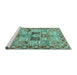 Sideview of Machine Washable Persian Turquoise Traditional Area Rugs, wshtr2968turq