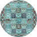 Round Machine Washable Persian Light Blue Traditional Rug, wshtr2968lblu