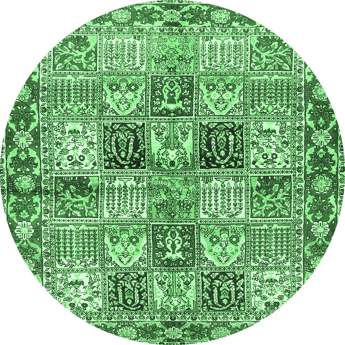 Round Machine Washable Persian Emerald Green Traditional Area Rugs, wshtr2968emgrn