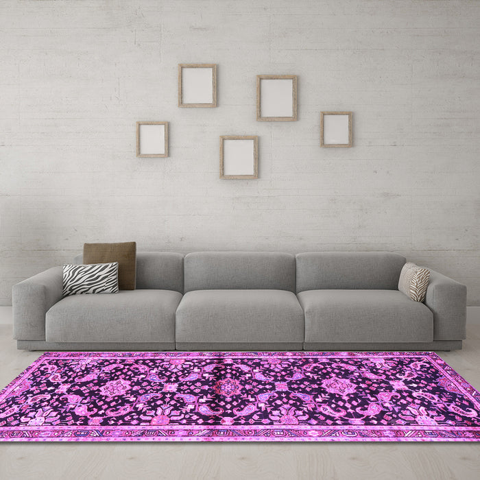 Machine Washable Animal Purple Traditional Area Rugs in a Living Room, wshtr2969pur