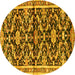 Round Machine Washable Animal Yellow Traditional Rug, wshtr2969yw