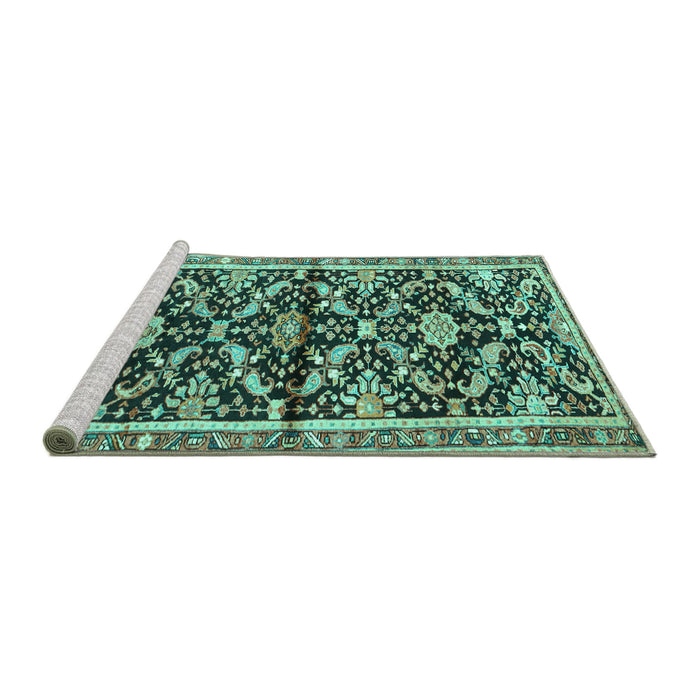 Sideview of Machine Washable Animal Turquoise Traditional Area Rugs, wshtr2969turq